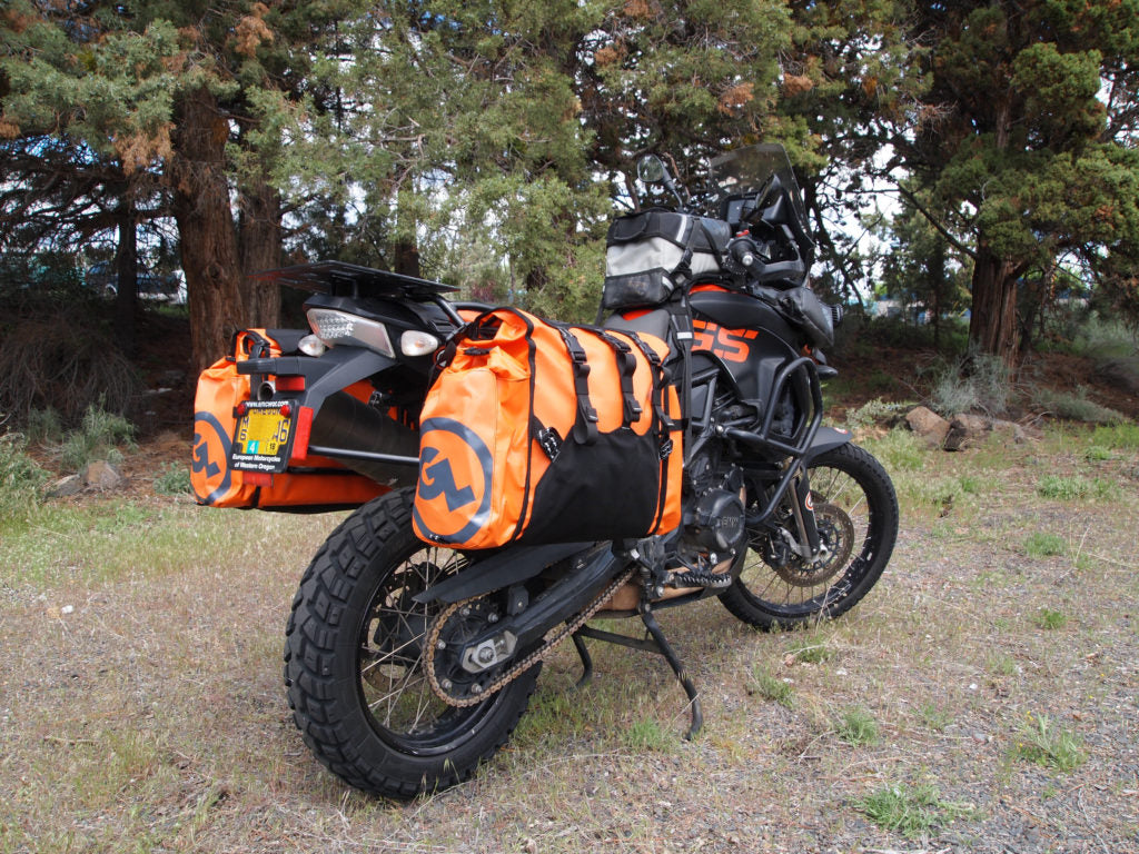 racked saddle bags from giant loop on bmw adventure bike