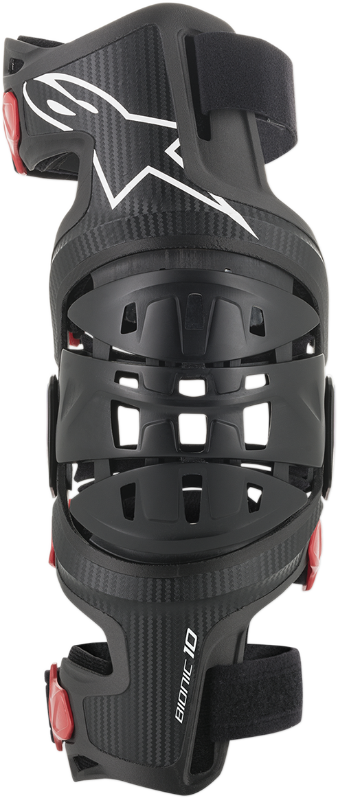 Alpinestars Bionic-10 Carbon Knee Brace Right lightweight advanced carbon polymer motocross brace for off-road knee protection and hyperextension prevention