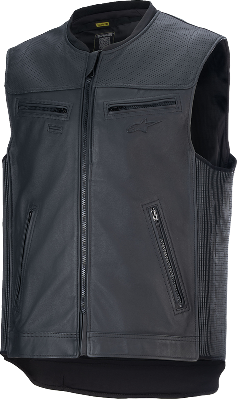 Alpinestars Tech-Air 3 Leather Vest autonomous motorcycle airbag system with premium cow leather and integrated crash monitoring sensors for chest and back protection