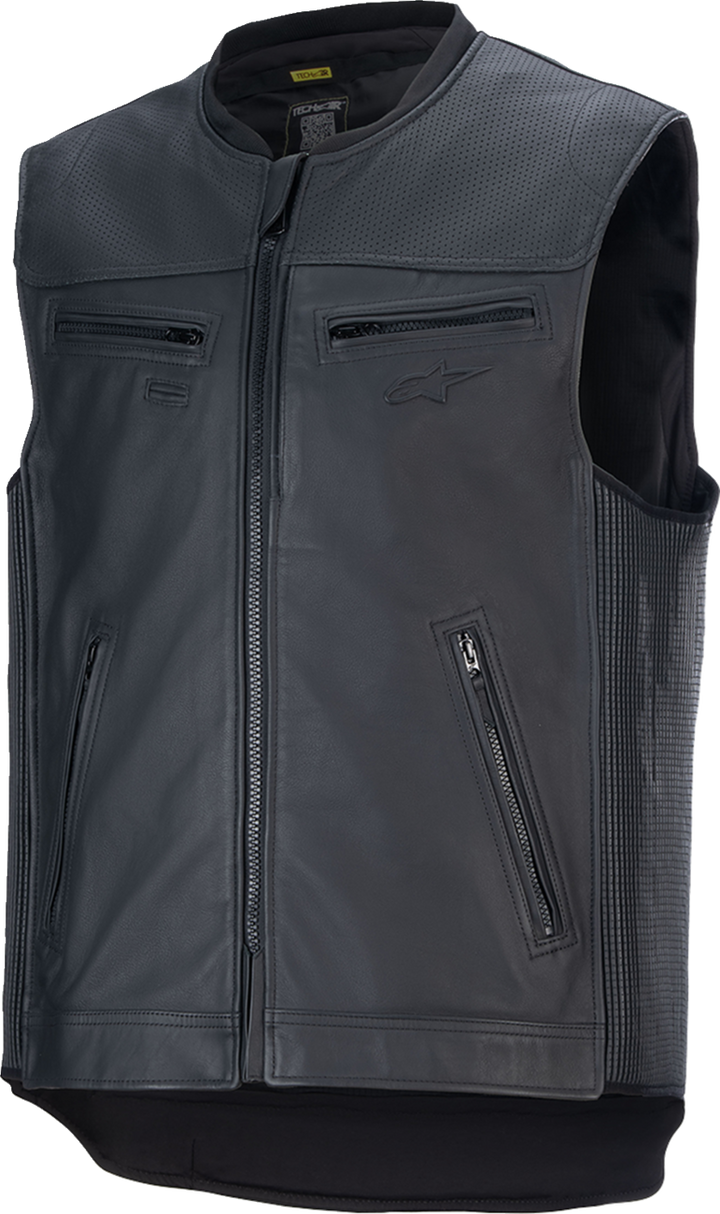 Alpinestars Tech-Air 3 Leather Vest autonomous motorcycle airbag system with premium cow leather and integrated crash monitoring sensors for chest and back protection