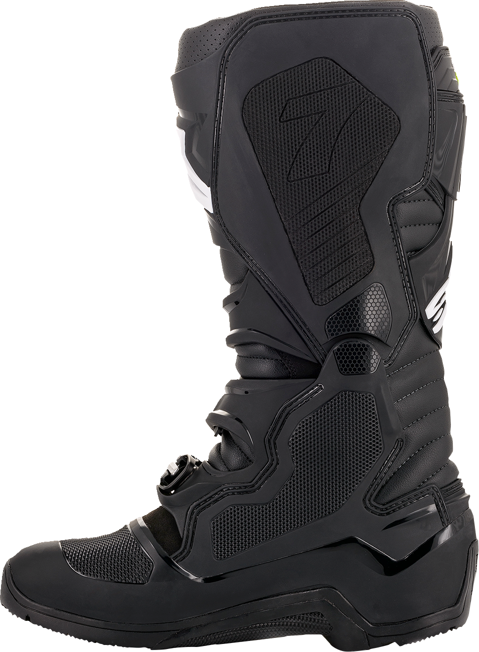 A pair of Alpinestars Tech 7 Enduro Drystar® Boots in Black, featuring a sleek and durable design with advanced waterproof technology for all-terrain riding.