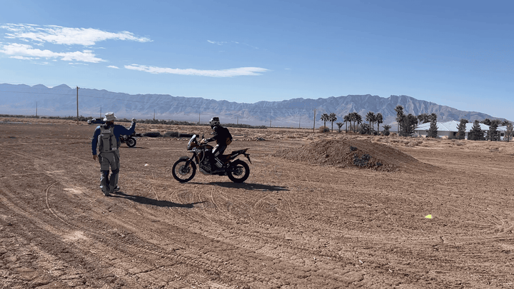 Student doing slow figure 8 exercise in Pahrump Adventure Motorcycle Course