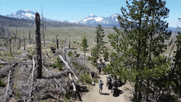 Image of Bend Oregon off-road adventure motorcycle training with the mountains