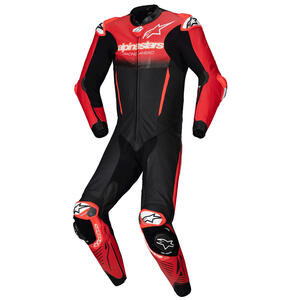 Alpinestars GP-R7 1 Piece Leather Suit in black and mid red for motorcycle racing