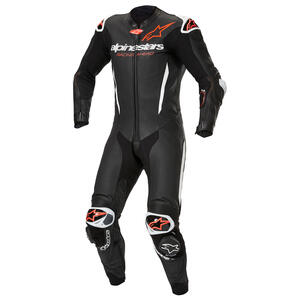 Alpinestars GP-R7 1-Piece Leather Suit in Black and Mid Red for motorcycle riders