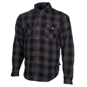 NORU Hanten Armored Riding Shirt in grey and black flannel style for motorcycle protective wear