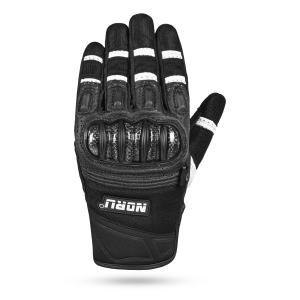 NORU Dokyo Gloves in Black and White for motorcycle riding