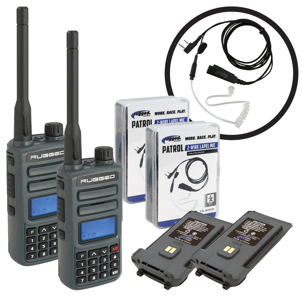 Image of GREAT OUTDOORS PACK - GMR2 GMRS and FRS Hand Held Radio pair with Lapel Mic and XL Batteries Title Default Title